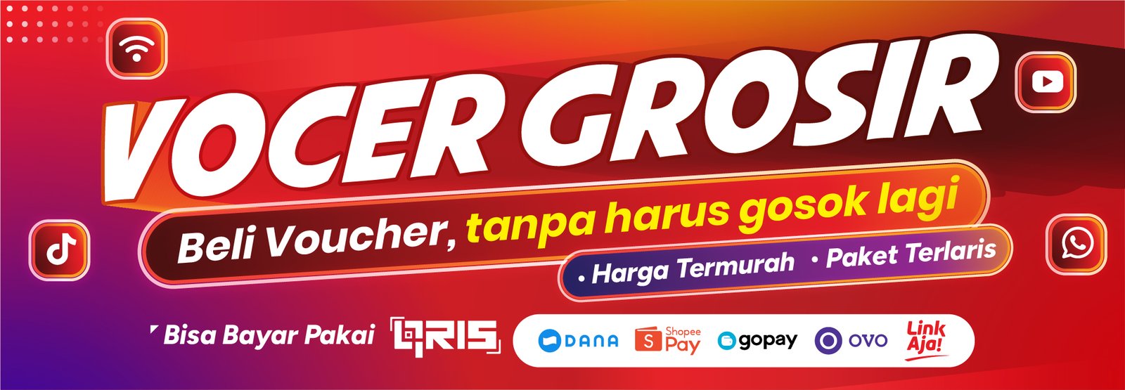 Vocer Grosir — Beli voucher tanpa harus gosok lagi. Harga termurah, paket terlaris, bisa bayar pakai QRIS.